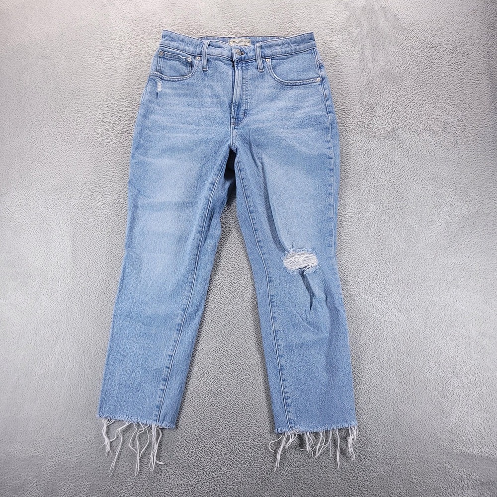Madewell Jeans Womens 30 Blue Curvy Perfect Vintage Straight Distressed Fringe